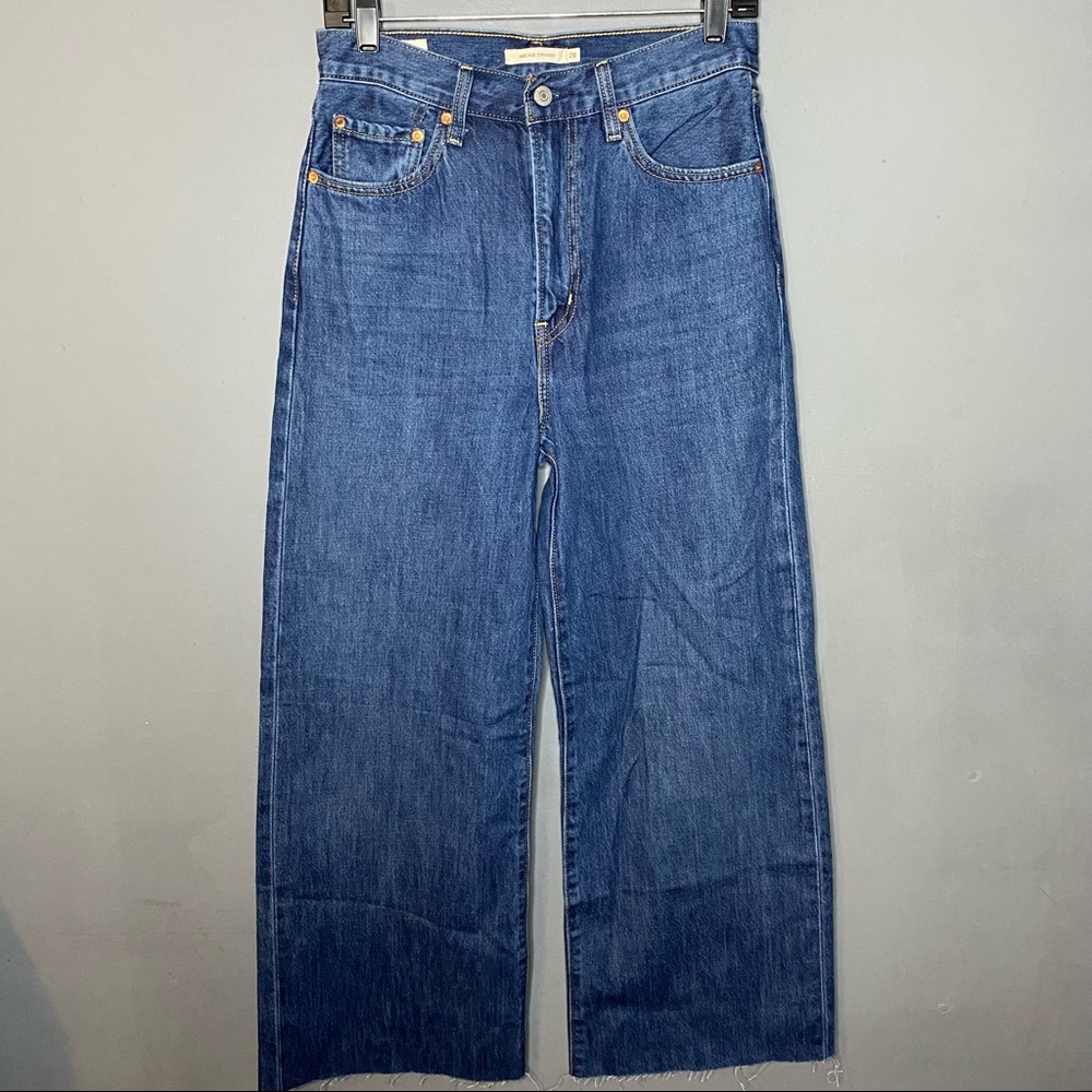 LEVIS RIBCAGE STRAIGHT WIDE LEG HIGH RISE BUTTON FLY RAW HEM JEANS